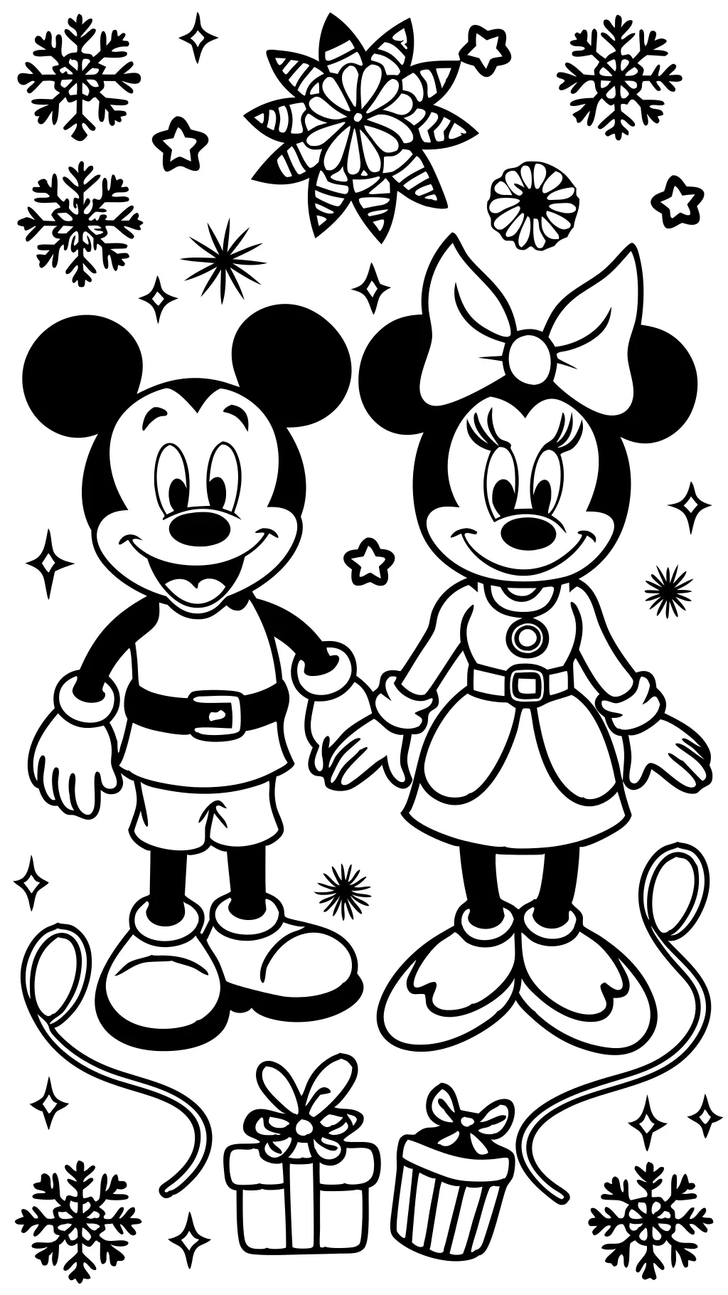 Páginas para colorear de Navidad de Mickey y Minnie Mouse